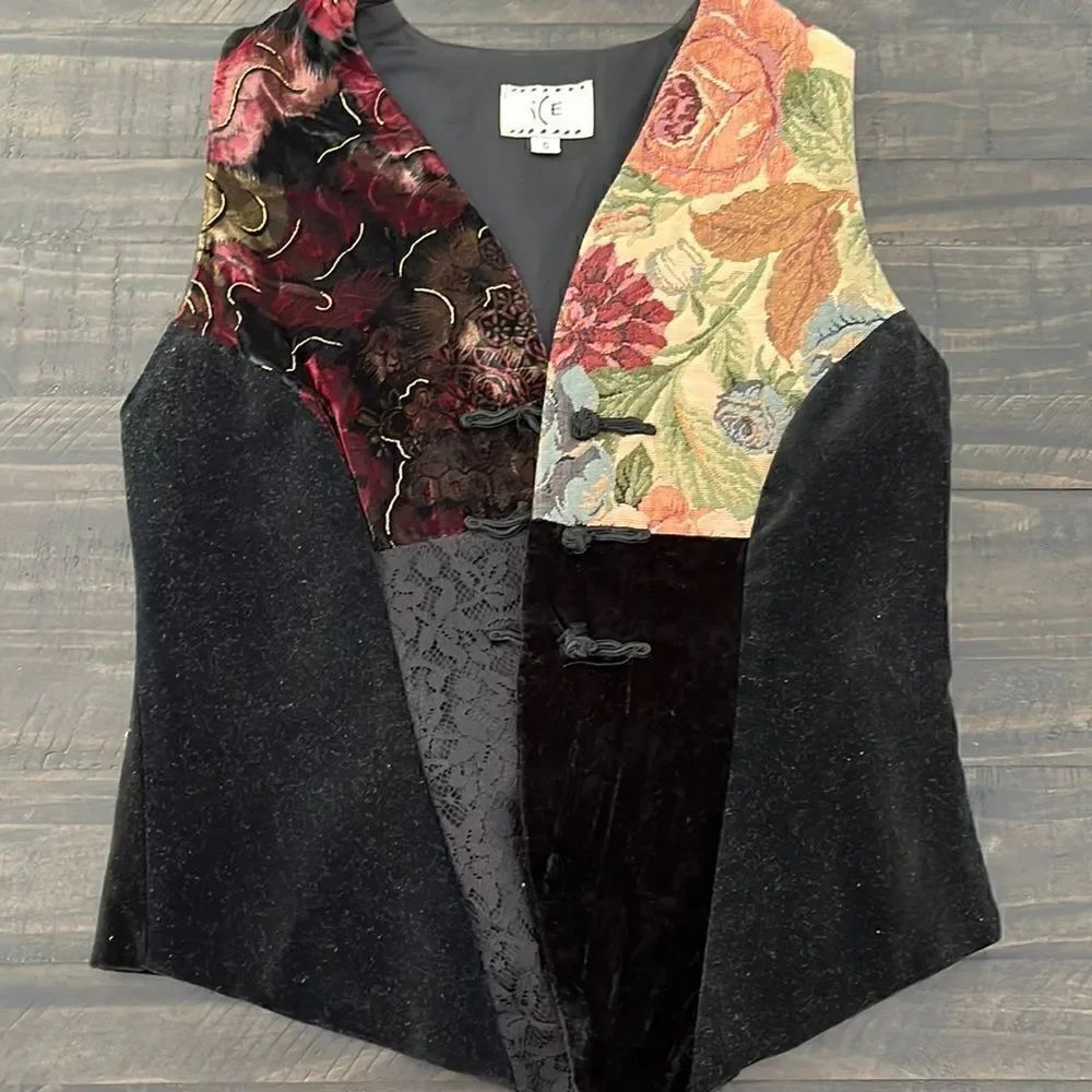 Black floral suede vest